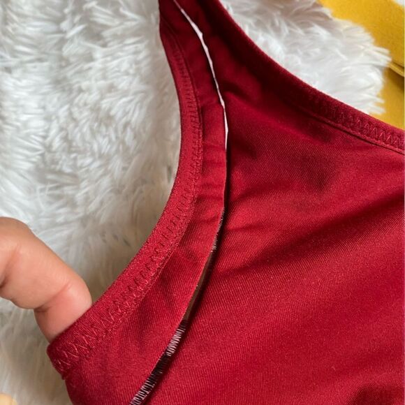 Fabletics Belle High Impact Sports Bra Strappy Back Red Yellow Women’s Medium - Picture 5 of 7